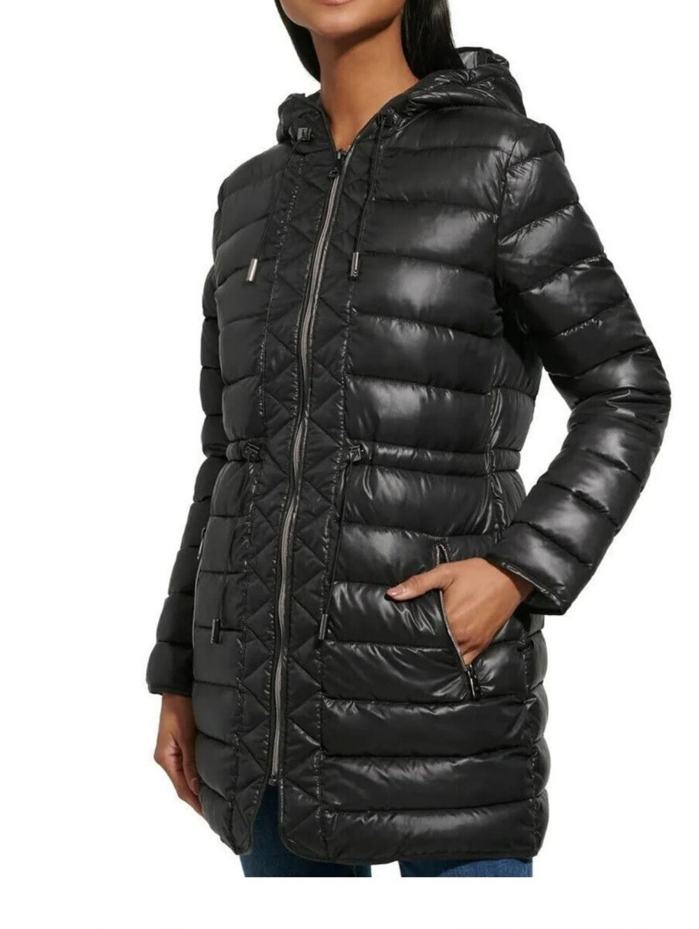 Kenneth Cole Light Weight Parka with Cinched Waist - Black